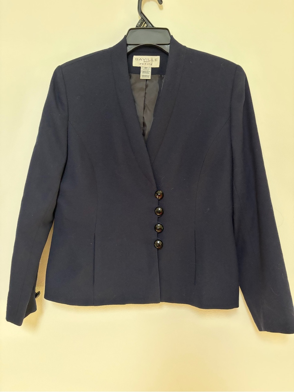 Seville Vintage Wool Fitted Silhouette Blazer Jacket 8P Navy